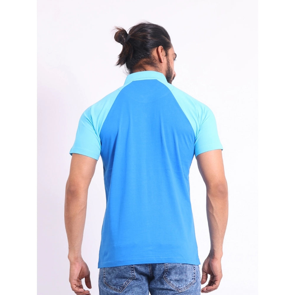 Generic Men's Casual Cotton Printed Polo Neck Half Sleeve T-Shirt (Skyblue)