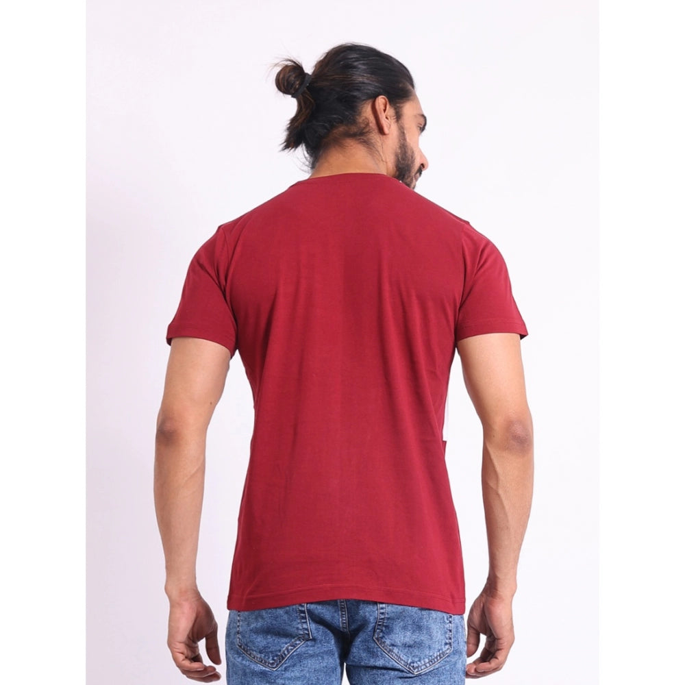 Generic Men's Casual Cotton Printed Round Neck Half Sleeve T-Shirt (Maroon)
