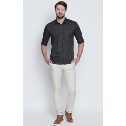 Generic Men's Cotton Slim Fit Casual Shirt (Material: Cotton, (Color:Grey)