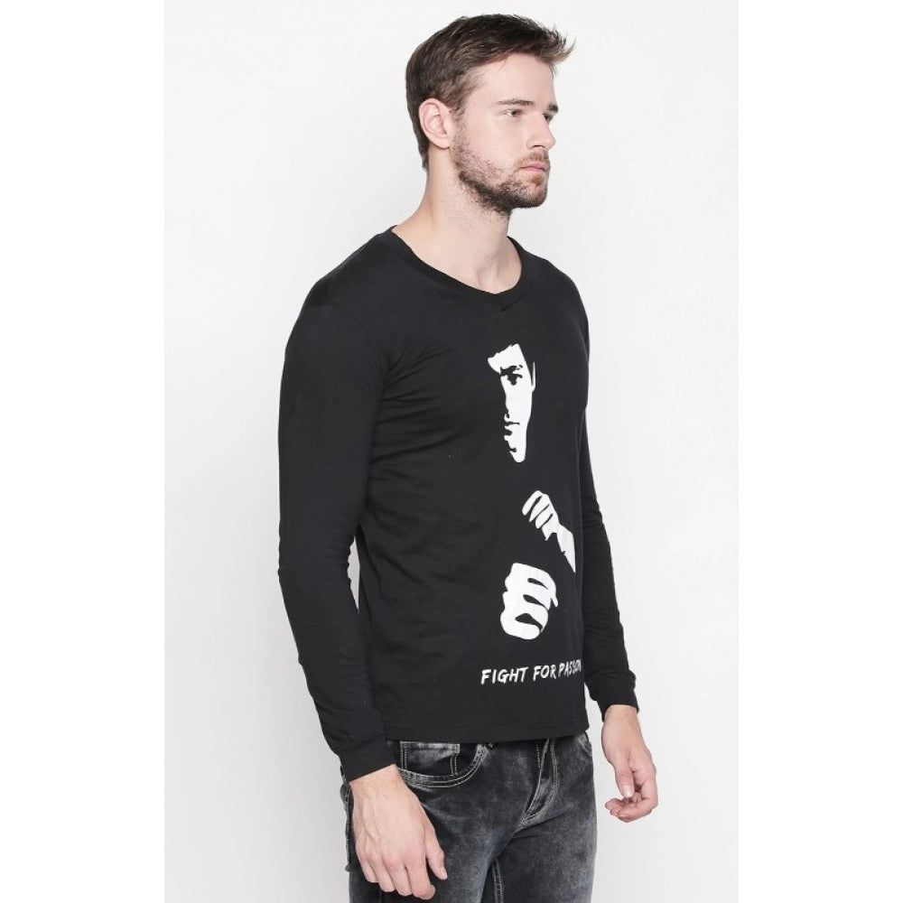 Generic Men's Cotton Slim Fit Full Sleeve T-Shirt (Material: Cotton, (Color:Black)