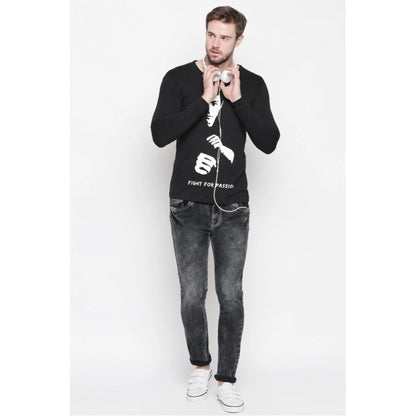 Generic Men's Cotton Slim Fit Full Sleeve T-Shirt (Material: Cotton, (Color:Black)