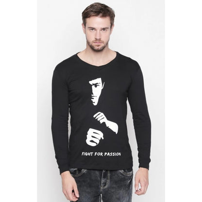 Generic Men's Cotton Slim Fit Full Sleeve T-Shirt (Material: Cotton, (Color:Black)