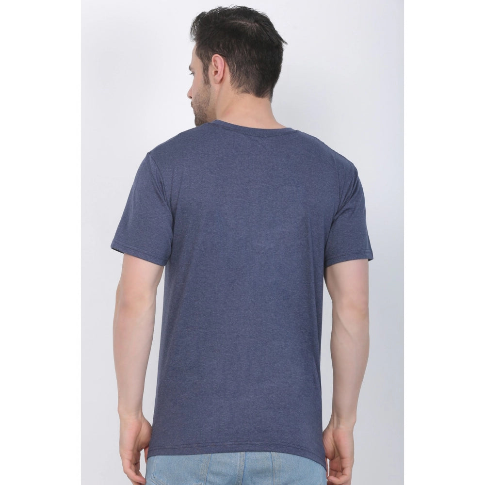 Generic Men's Cotton Jersey V Neck Printed Tshirt (Blue Melange)