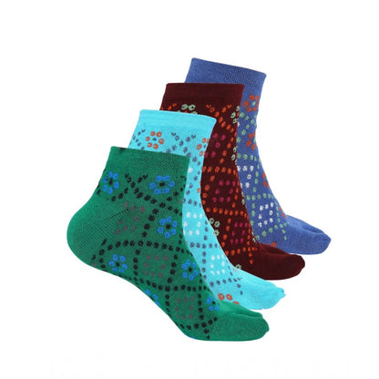 Generic 4 Pairs Women's Casual Cotton Blended Printed Ankle length Socks (Assorted)