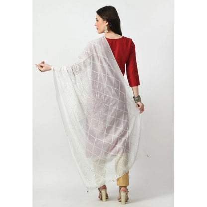 Generic Women's Chanderi Self Design Dupatta (White, Length: Free Size)