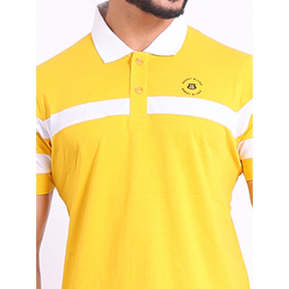 Generic Men's Casual Cotton Printed Polo Neck Half Sleeve T-Shirt (Yellow)