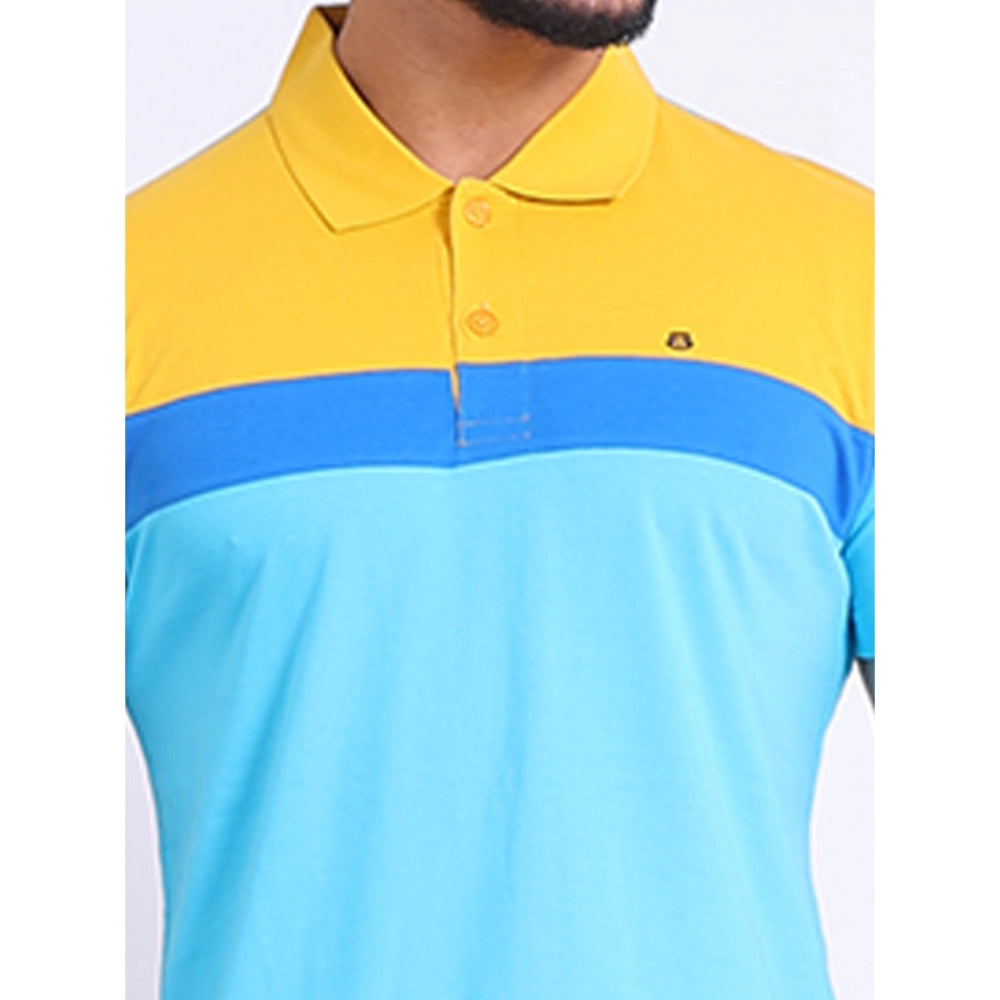 Generic Men's Casual Cotton Printed Polo Neck Half Sleeve T-Shirt (Skyblue)