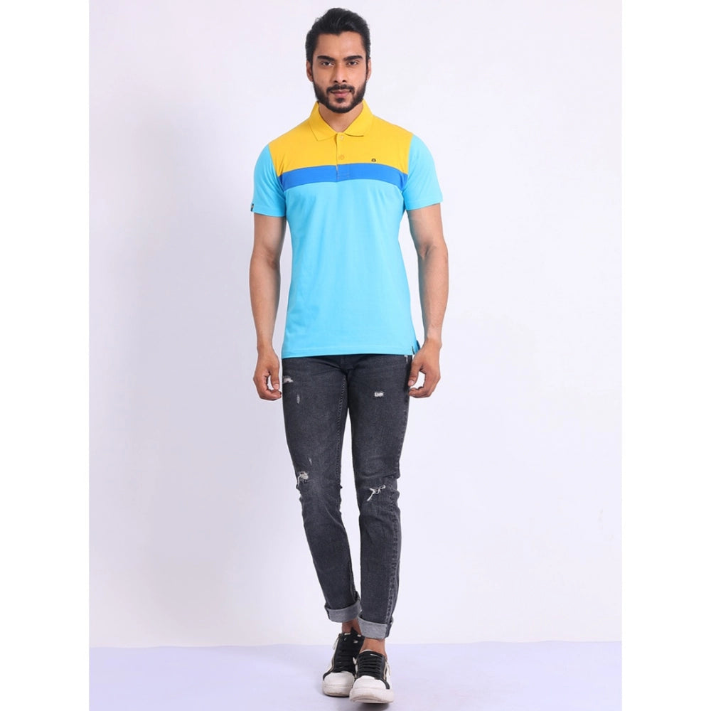 Generic Men's Casual Cotton Printed Polo Neck Half Sleeve T-Shirt (Skyblue)