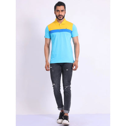 Generic Men's Casual Cotton Printed Polo Neck Half Sleeve T-Shirt (Skyblue)