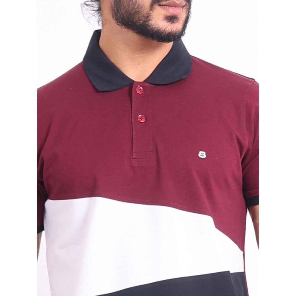 Generic Men's Casual Cotton Printed Polo Neck Half Sleeve T-Shirt (Multicolor)