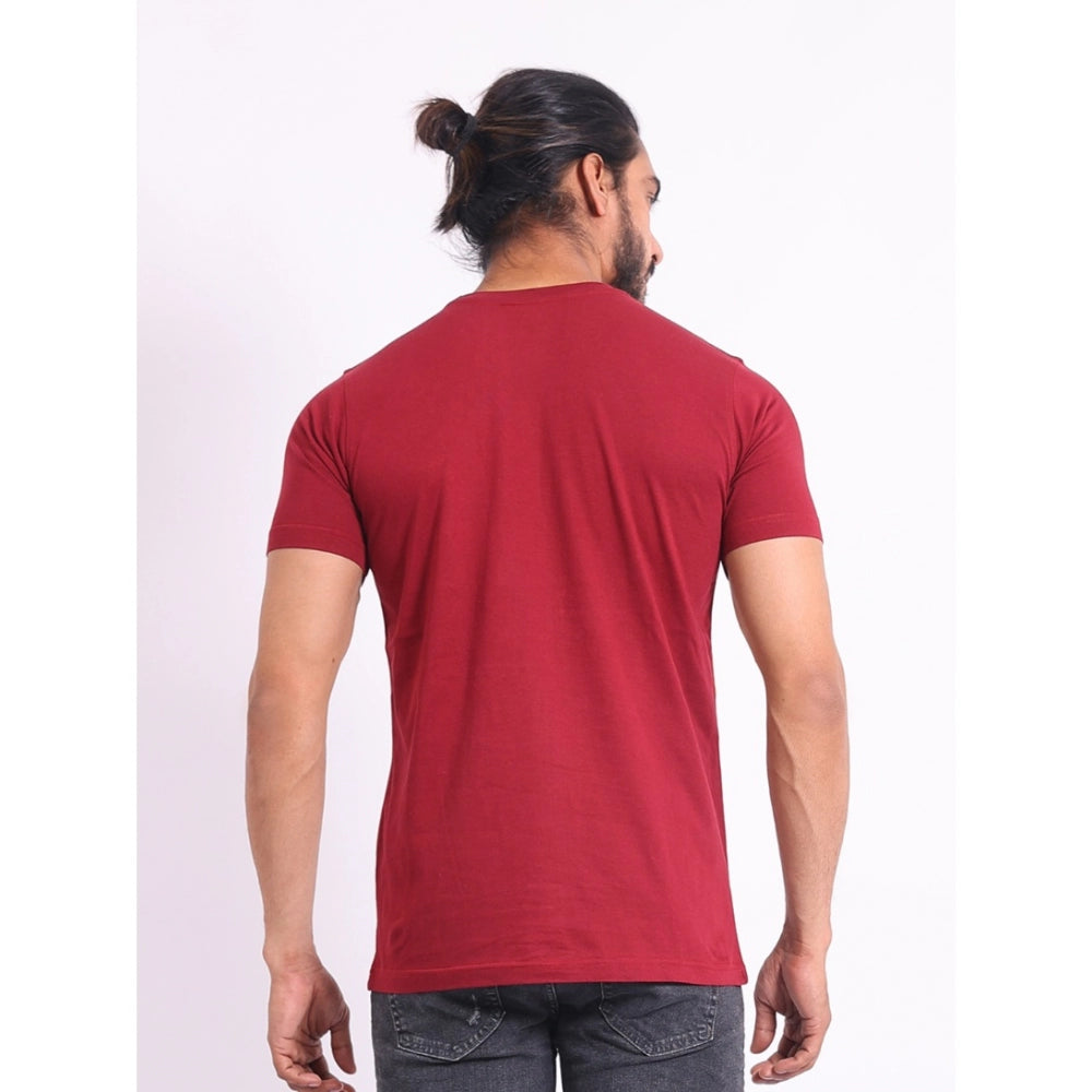 Generic Men's Casual Cotton Printed Round Neck Half Sleeve T-Shirt (Maroon)