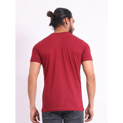 Generic Men's Casual Cotton Printed Round Neck Half Sleeve T-Shirt (Maroon)