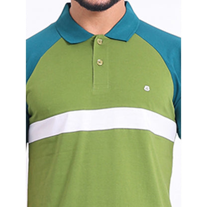 Generic Men's Casual Cotton Printed Polo Neck Half Sleeve T-Shirt (Green)