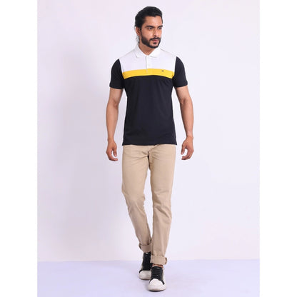 Generic Men's Casual Cotton Printed Polo Neck Half Sleeve T-Shirt (Black)
