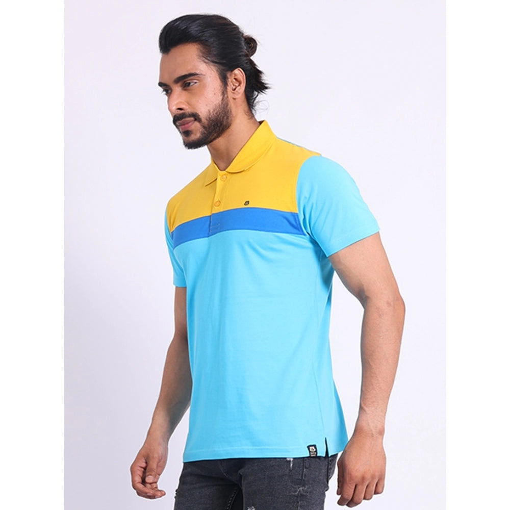 Generic Men's Casual Cotton Printed Polo Neck Half Sleeve T-Shirt (Skyblue)