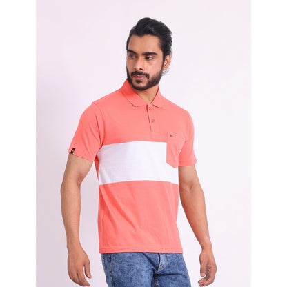Generic Men's Casual Cotton Printed Polo Neck Half Sleeve T-Shirt (Pink)