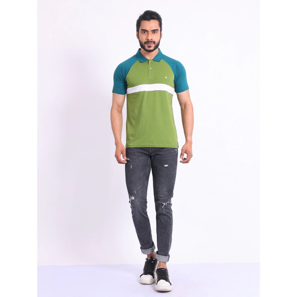Generic Men's Casual Cotton Printed Polo Neck Half Sleeve T-Shirt (Green)
