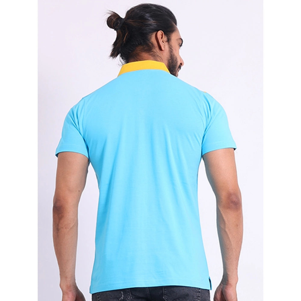 Generic Men's Casual Cotton Printed Polo Neck Half Sleeve T-Shirt (Skyblue)