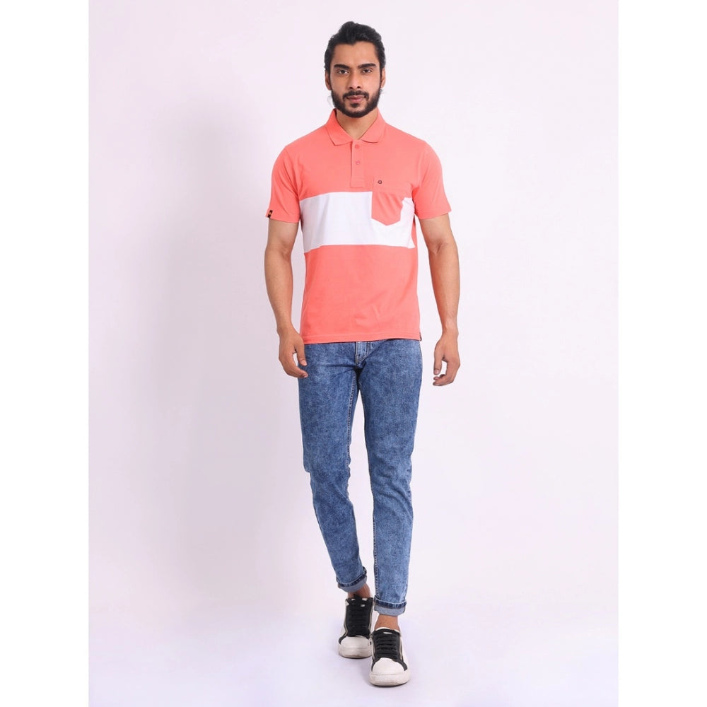 Generic Men's Casual Cotton Printed Polo Neck Half Sleeve T-Shirt (Pink)