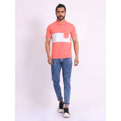 Generic Men's Casual Cotton Printed Polo Neck Half Sleeve T-Shirt (Pink)