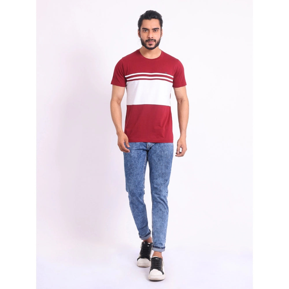 Generic Men's Casual Cotton Printed Round Neck Half Sleeve T-Shirt (Maroon)