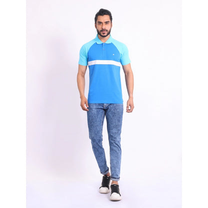 Generic Men's Casual Cotton Printed Polo Neck Half Sleeve T-Shirt (Skyblue)