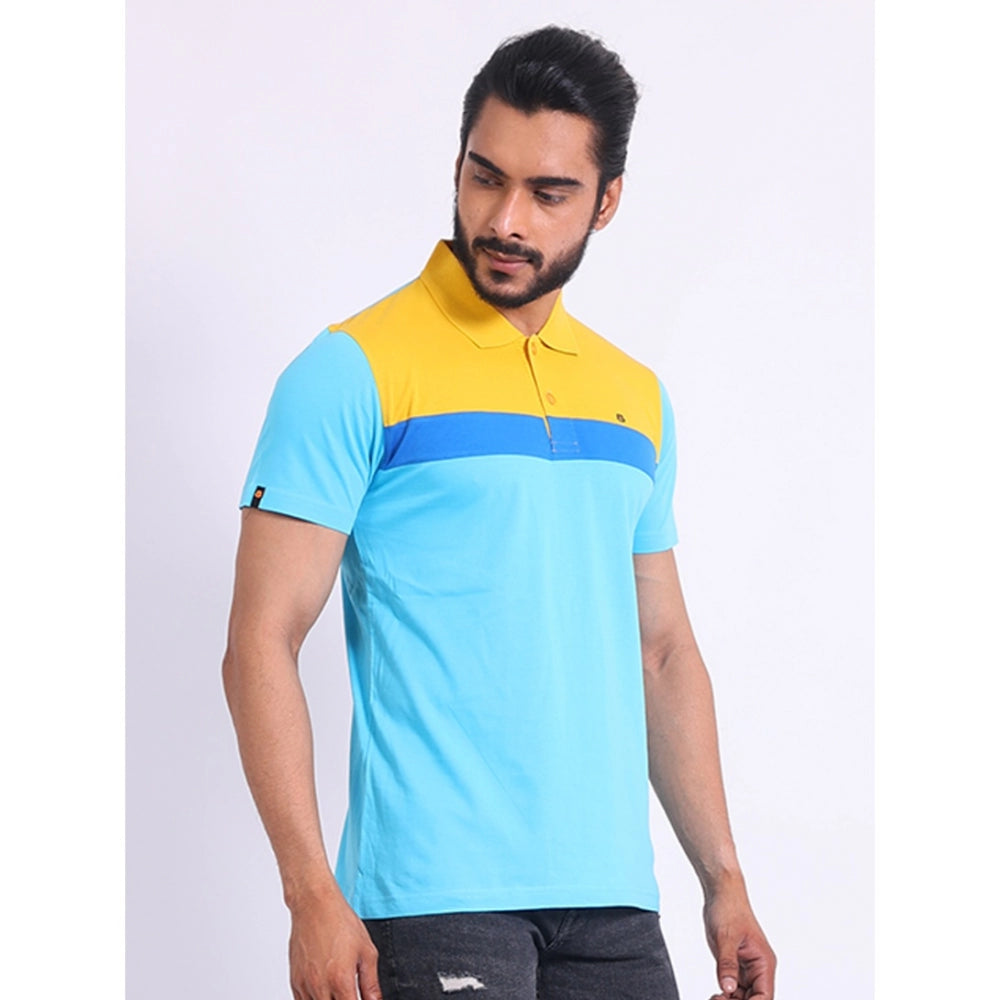 Generic Men's Casual Cotton Printed Polo Neck Half Sleeve T-Shirt (Skyblue)