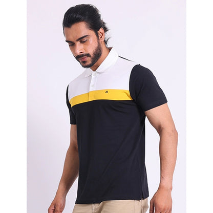 Generic Men's Casual Cotton Printed Polo Neck Half Sleeve T-Shirt (Black)
