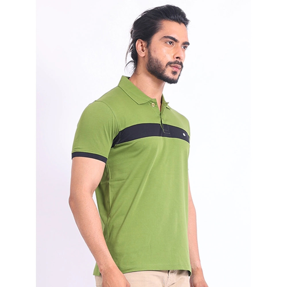Generic Men's Casual Cotton Printed Polo Neck Half Sleeve T-Shirt (Green)