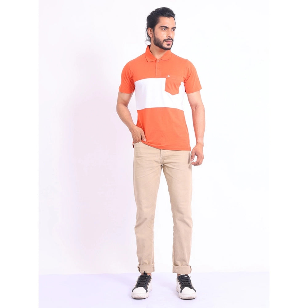 Generic Men's Casual Cotton Printed Polo Neck Half Sleeve T-Shirt (Brown)