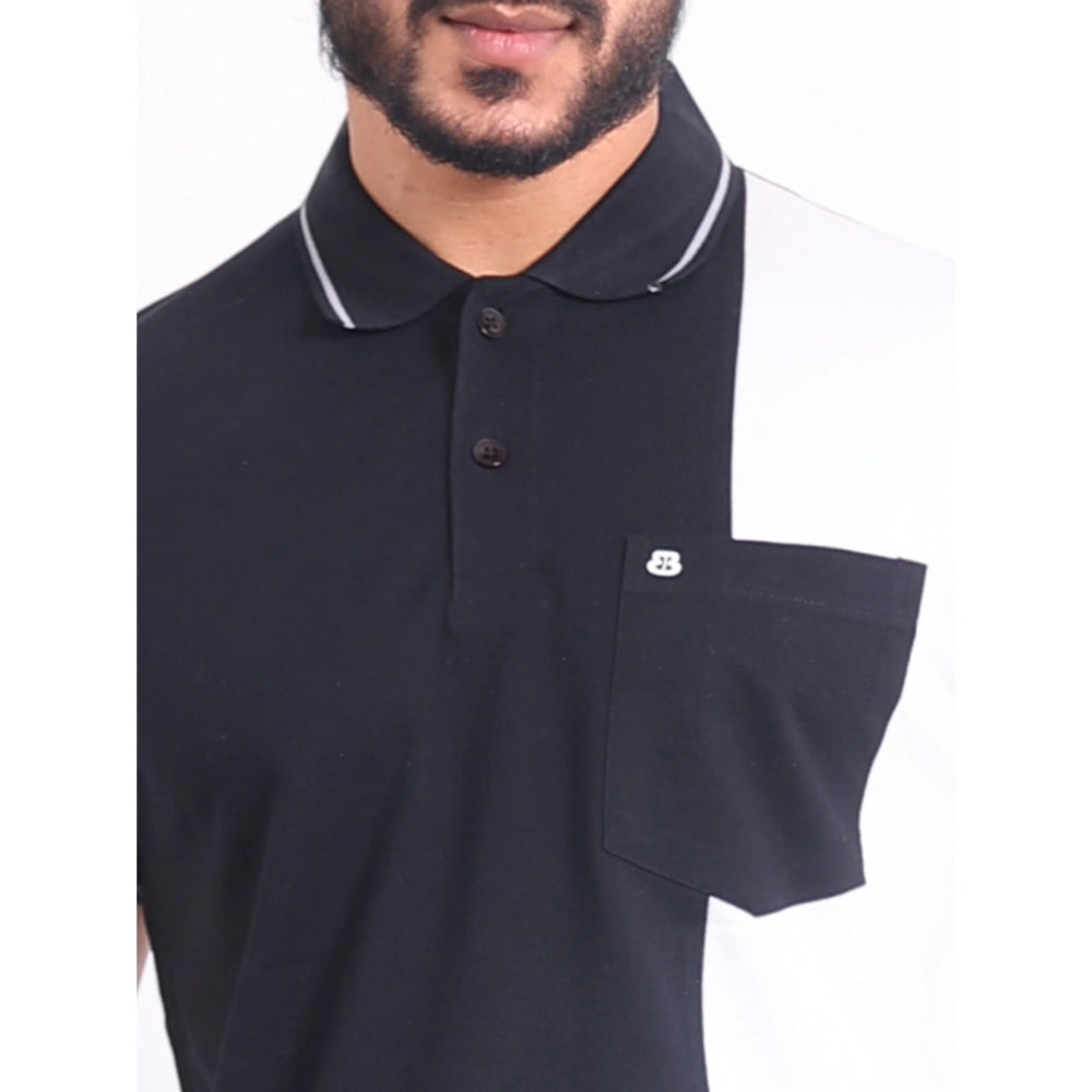 Generic Men's Casual Cotton Printed Polo Neck Half Sleeve T-Shirt (Black)