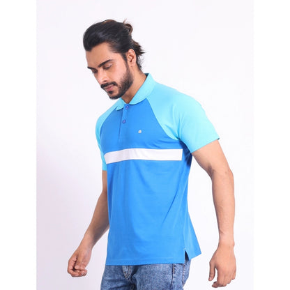 Generic Men's Casual Cotton Printed Polo Neck Half Sleeve T-Shirt (Skyblue)