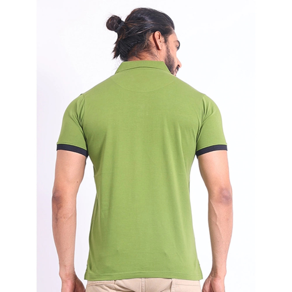 Generic Men's Casual Cotton Printed Polo Neck Half Sleeve T-Shirt (Green)