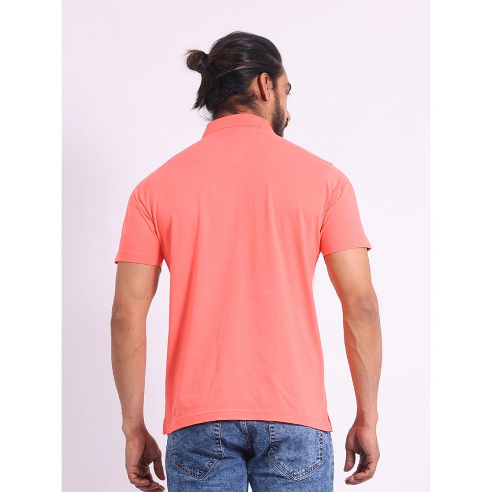 Generic Men's Casual Cotton Printed Polo Neck Half Sleeve T-Shirt (Pink)