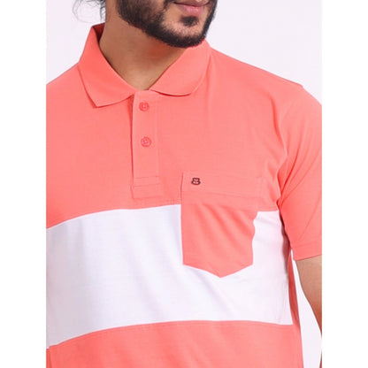 Generic Men's Casual Cotton Printed Polo Neck Half Sleeve T-Shirt (Pink)