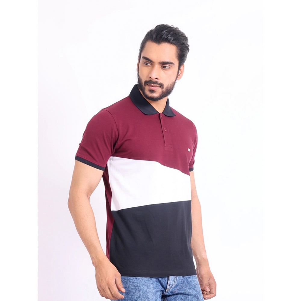 Generic Men's Casual Cotton Printed Polo Neck Half Sleeve T-Shirt (Multicolor)