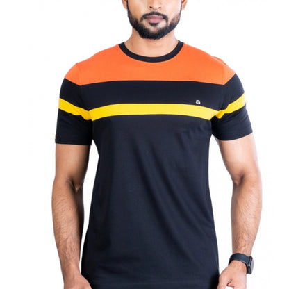 Generic Men's Casual Cotton Printed Round Neck Half Sleeve T-Shirt (Black)