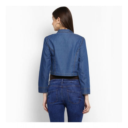 Generic Women's Denim Pleated 3-4th Sleeves Shrug (Blue)