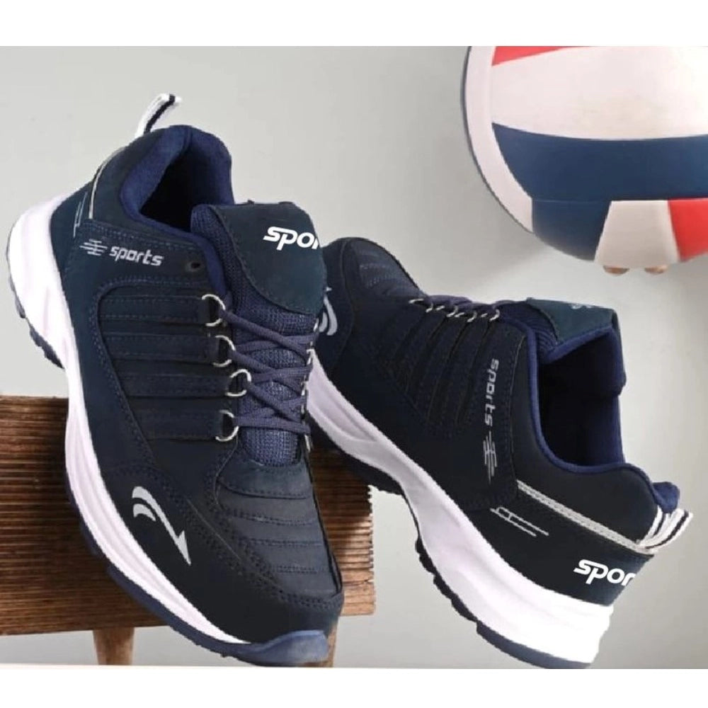 Generic Men's Casual Synthetic Leather Lace-Up Shoes (Navy Blue)