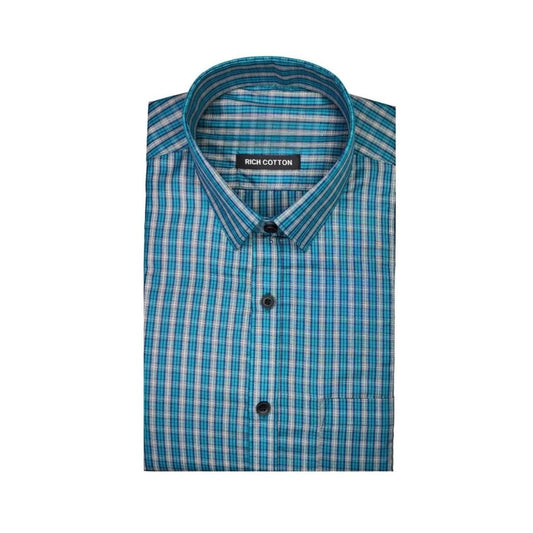 Generic Men's Cotton Lycra Full Sleeve Checked Casual Shirt (Sky Blue)