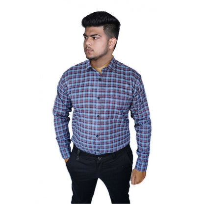 Generic Men's Cotton Lycra Full Sleeve Checked Casual Shirt (Purple)