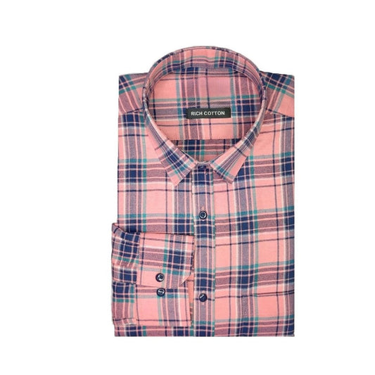 Generic Men's Cotton Lycra Full Sleeve Checked Casual Shirt (Peach)