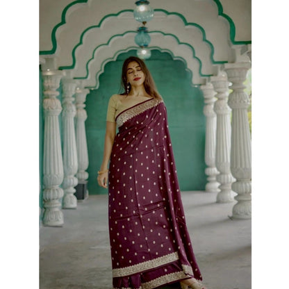 Generic Women's Cotton  Printed Saree With Unstitched Blouse 5.5Mtr (Purple)
