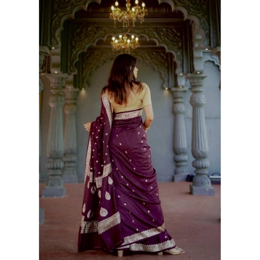 Generic Women's Cotton  Printed Saree With Unstitched Blouse 5.5Mtr (Purple)